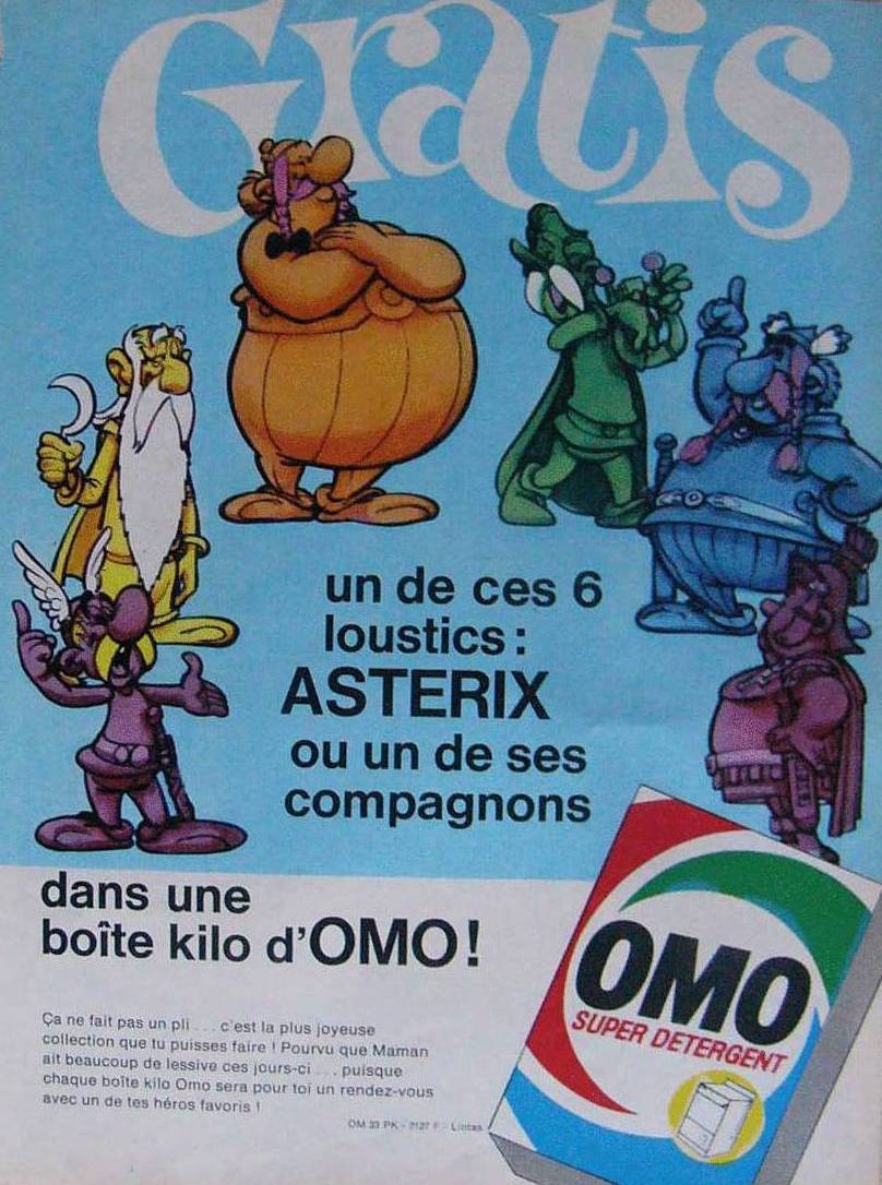 Original-Werbeseite zu den 6 OMO-Figuren aus einem alten frz. Magazin