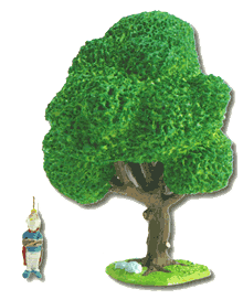 Der geknebelte Troubadix und ein Baum